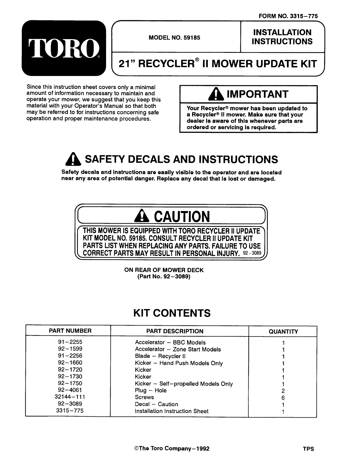 Toro 59185 Operator's Manual