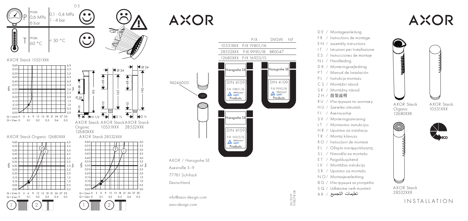 Hansgrohe AXOR 28532000 Service Manual