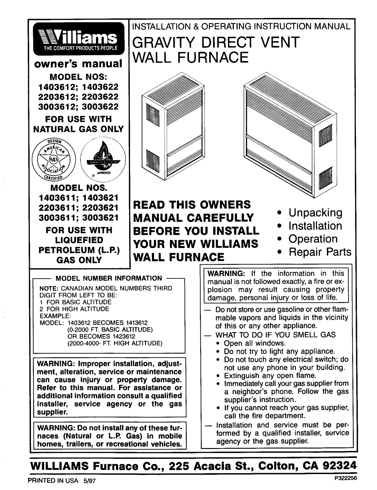Williams 3003622, 2203622, 2203621 Owner’s Manual - ManualMachine.com