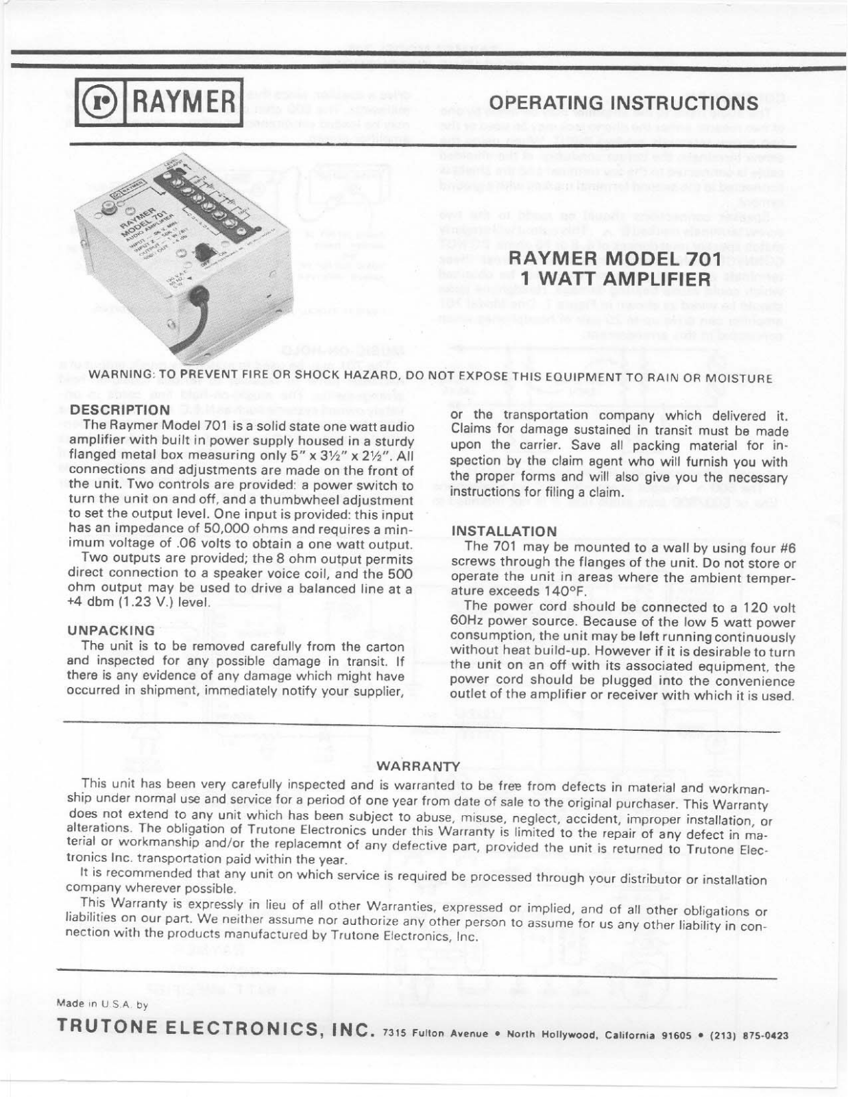 Telex 701 User Manual