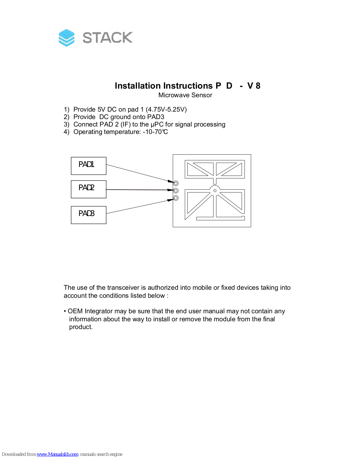 Stack PD-V8 Installation Instructions Manual