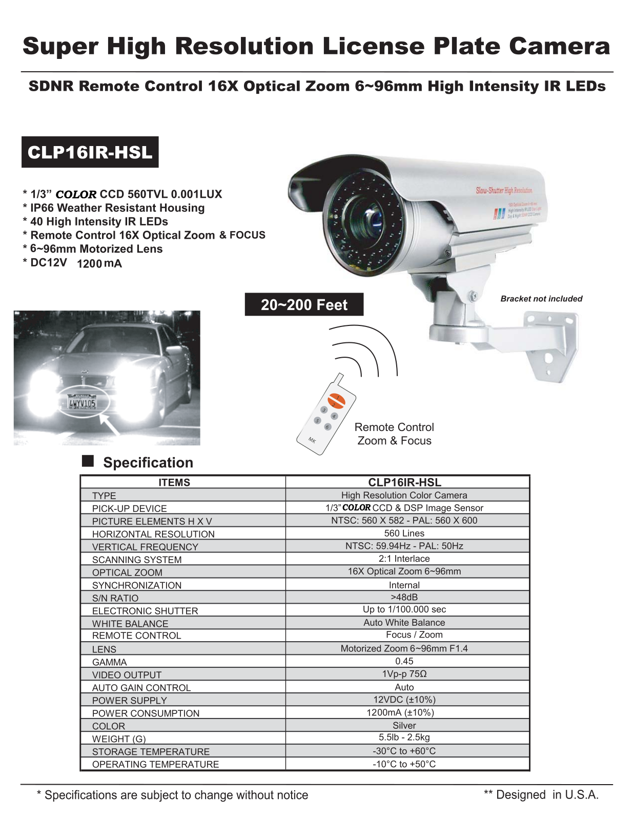 COP-USA CLP16IR-HSL Specsheet