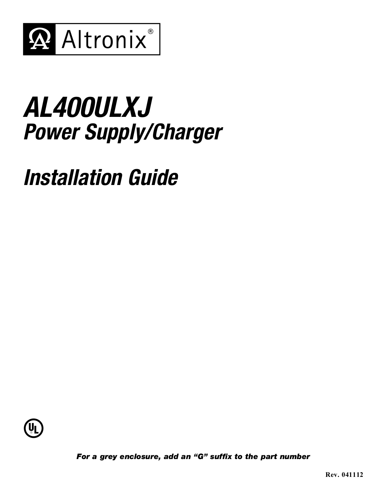 Altronix AL400ULXJG Installation Instructions