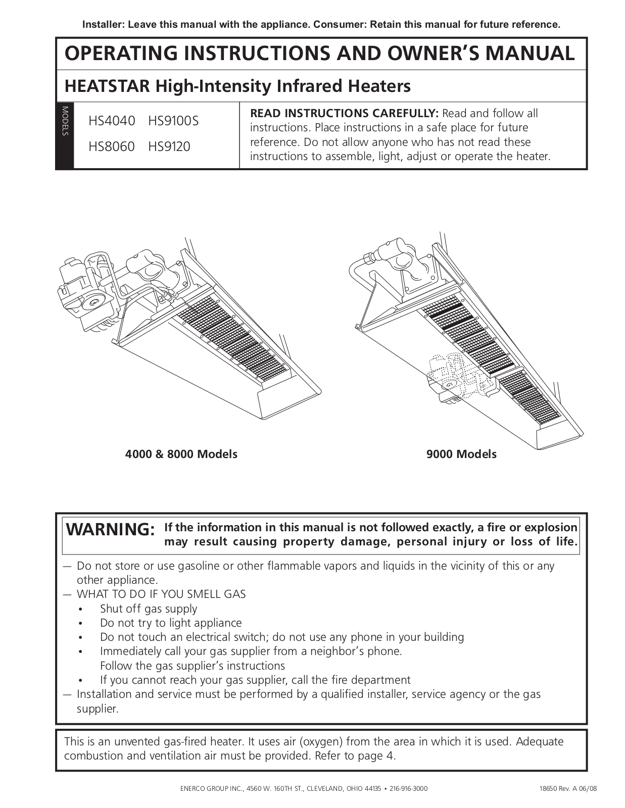 Enerco HS4040, HS9100S, HS9120, HS8060 User Manual