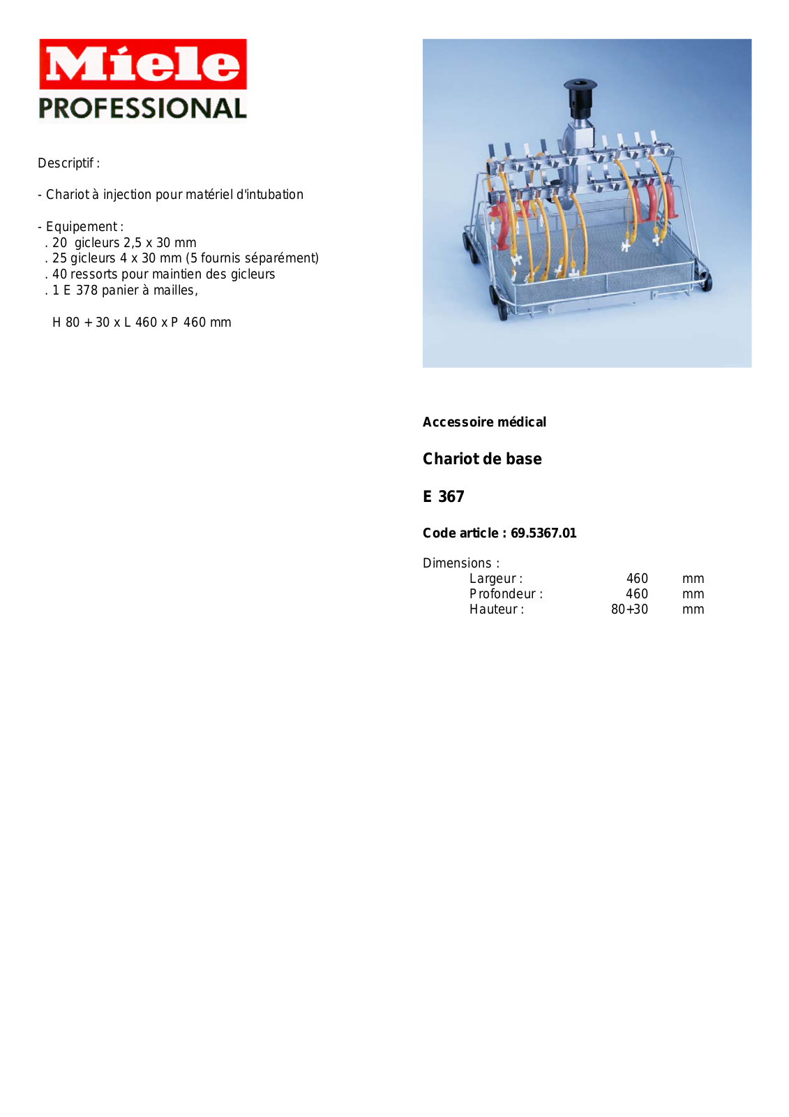 MIELE E 367 DESCRIPTIF User Manual