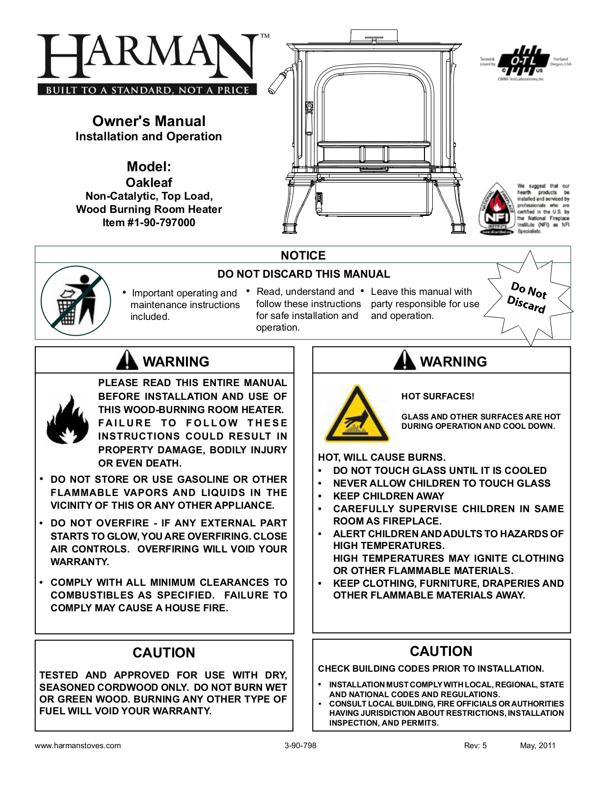 Harman Stove Company 1-90-79700 User Manual