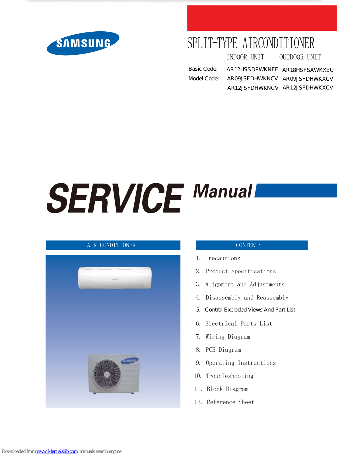 Samsung AR12HSSDPWKNEE, AR18HSFSAWKXEU, AR09JSFDHWKXCV, AR09JSFDHWKNCV, AR12JSFDHWKNCV Service Manual