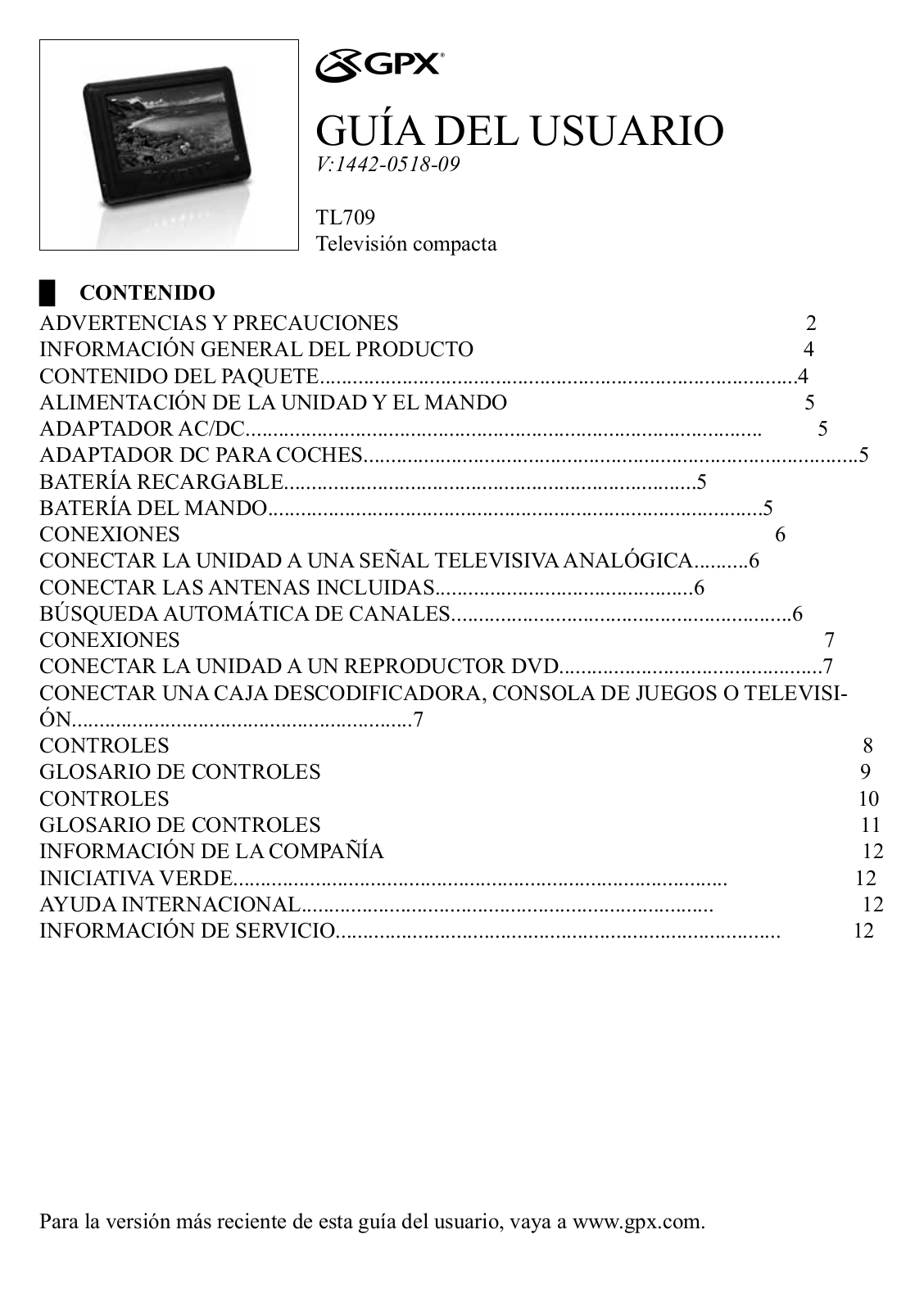 GPX TL709 Owner's Manual