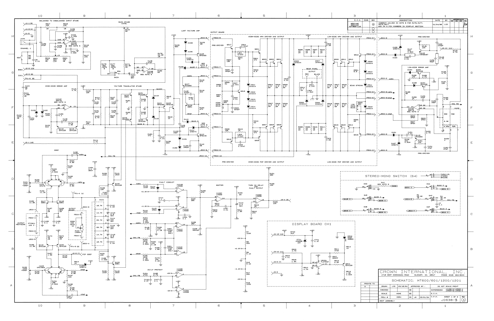 Crown Macro-Tech 1200, Macro-Tech 1201, Macro-Tech 600, Macro-Tech 601, MT-1200 Schematic