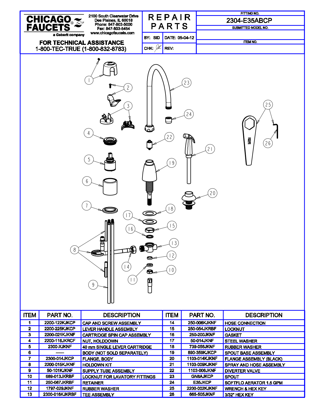 Chicago Faucet 2304-E35ABCP Parts List