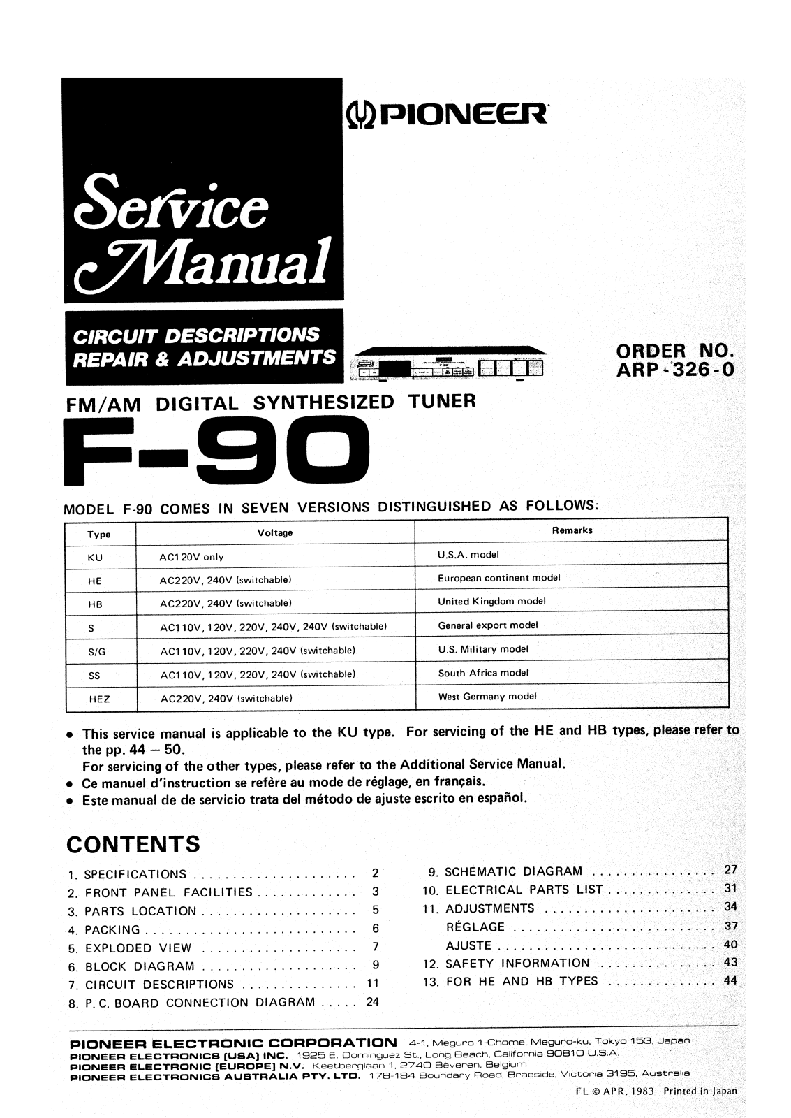 Pioneer F-90 Service manual