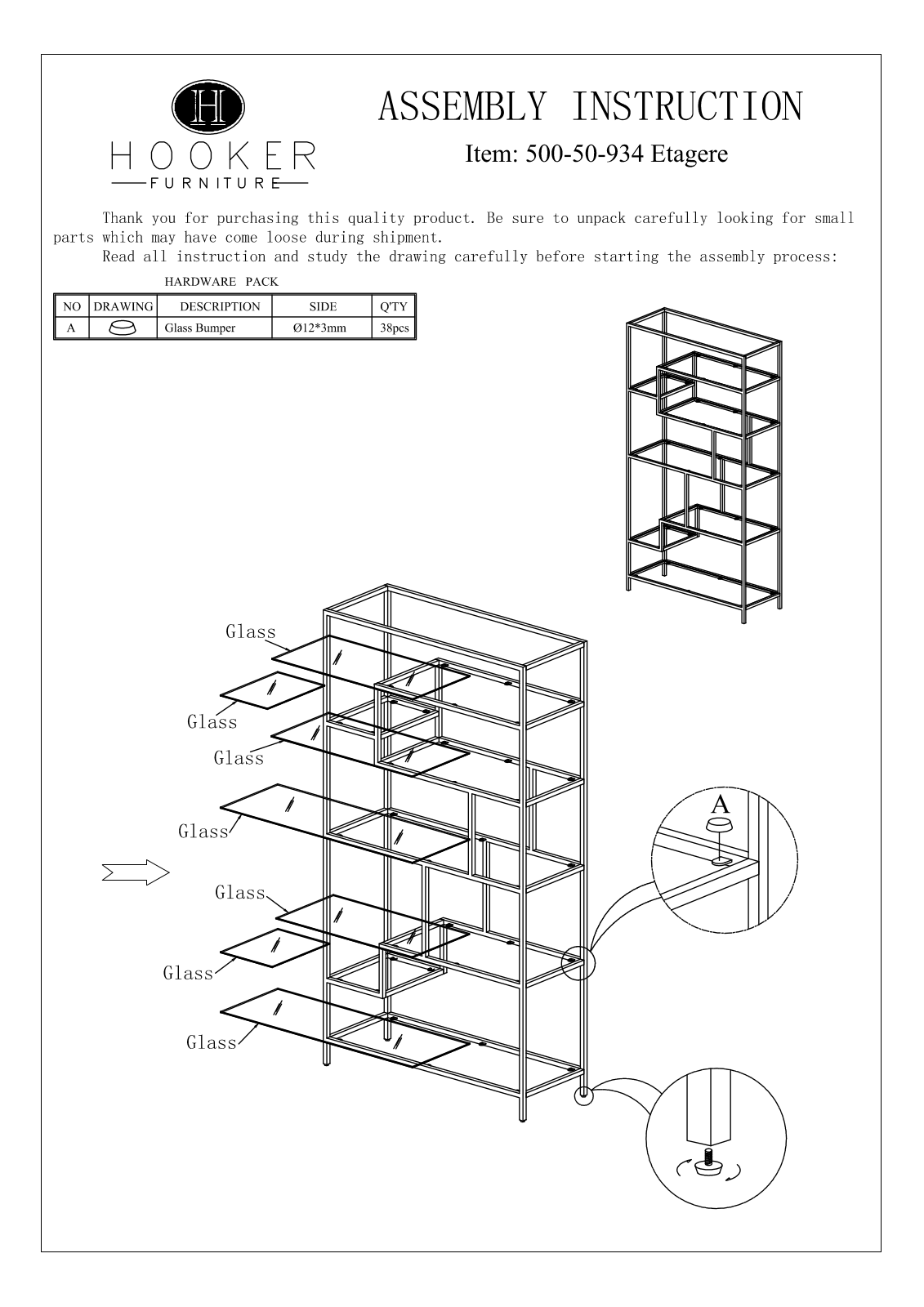 Hooker Furniture 50050934 Assembly Guide