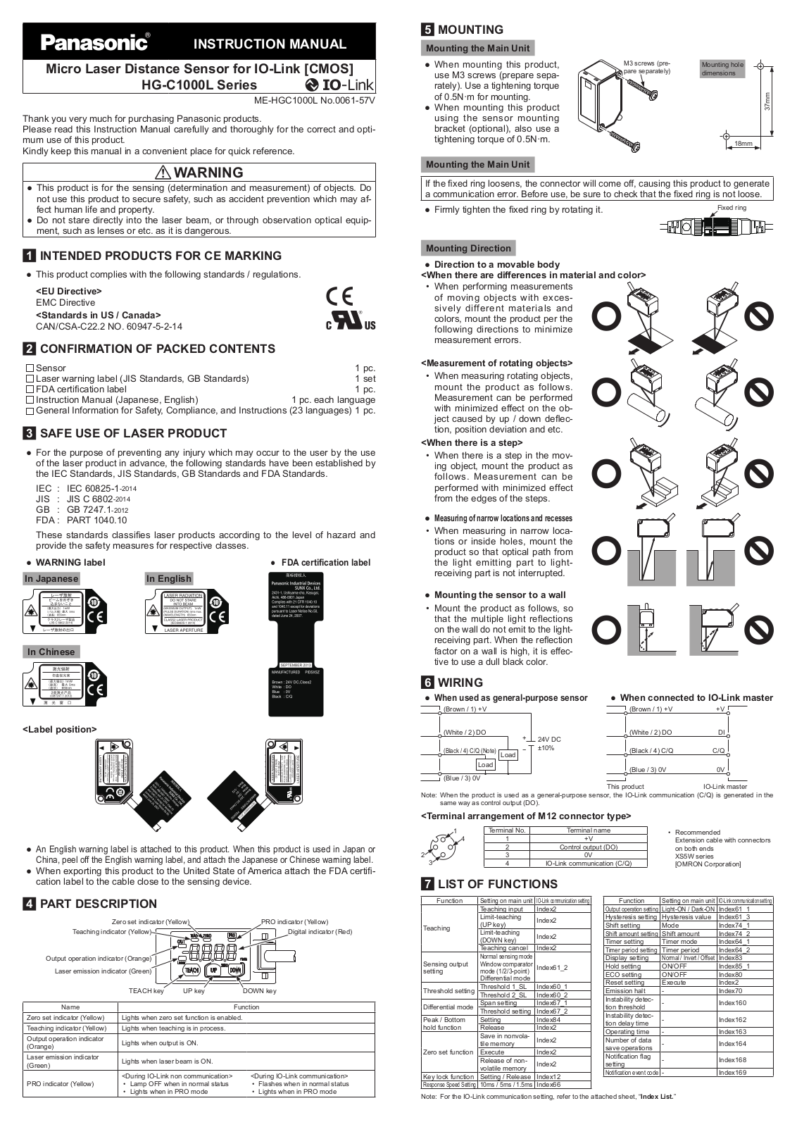 Panasonic HG-C1400L3-P-J, HG-C1400L3-P, HG-C1200L3-P-J, HG-C1100L3-P-J, HG-C1030L3-P-J User Manual