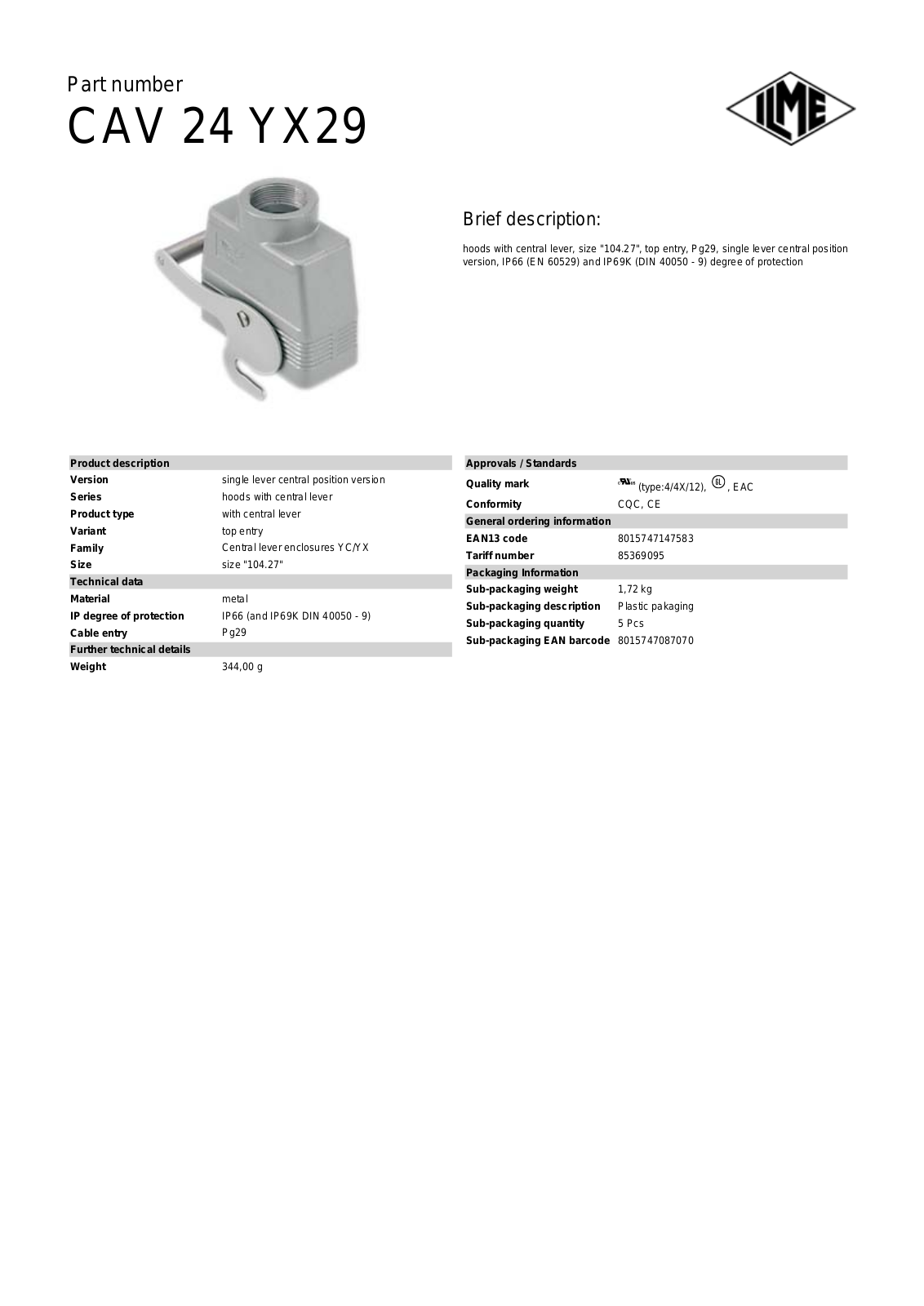 ILME CAV-24YX29 Data Sheet