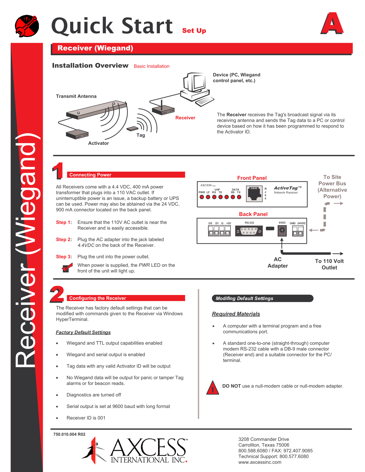 Axcess Network Receiver Wiegand Quick Start