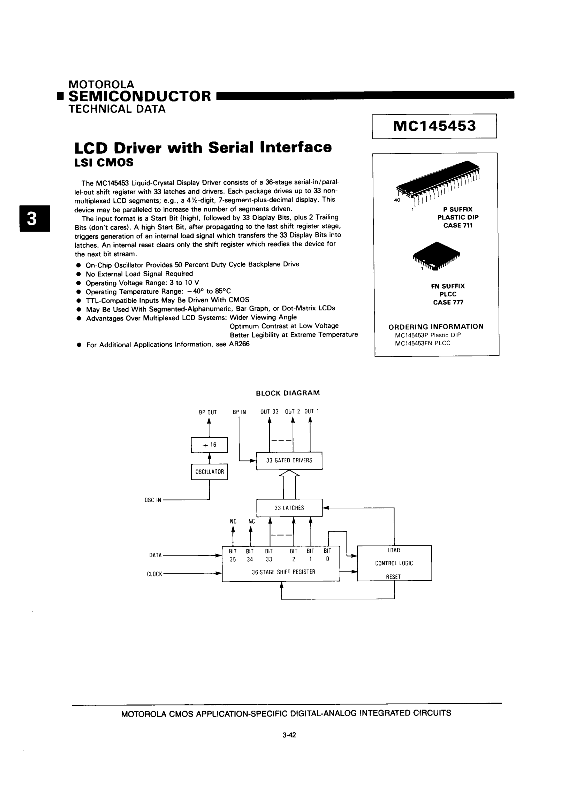 Motorola MC145453FN Datasheet