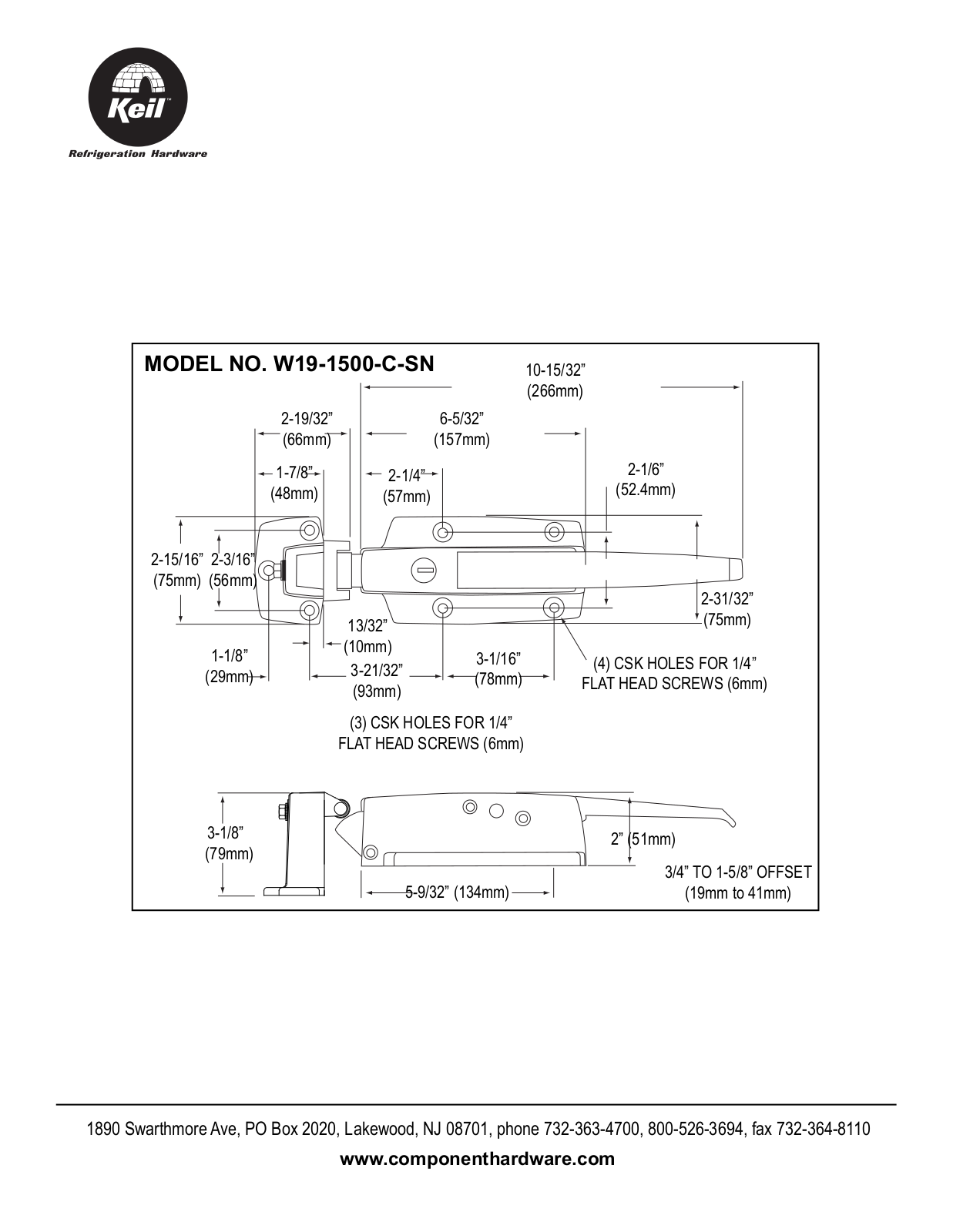 Component Hardware W19-1500-C-SN User Manual