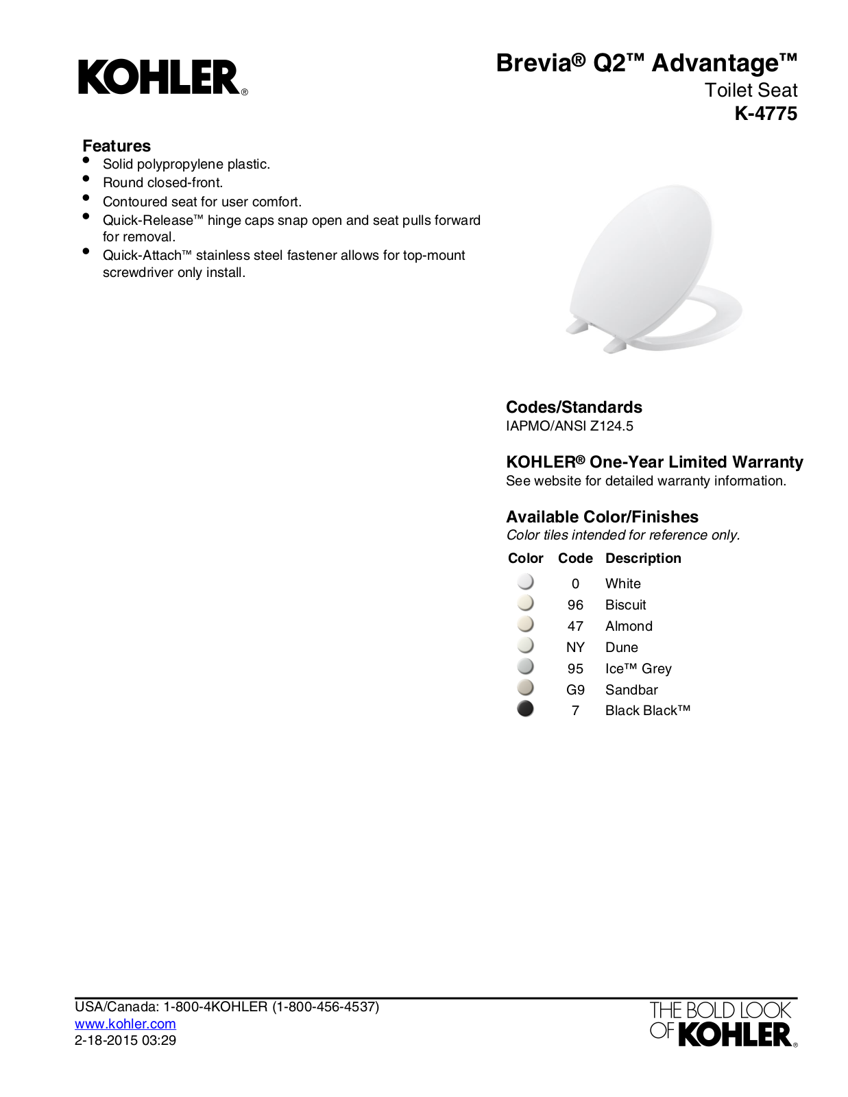 Kohler KOH19000 Specifications - ManualMachine.com