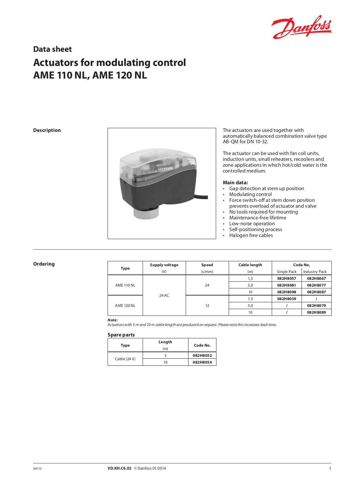 Danfoss AMV 110 NL, AMV 120 NL Data sheet