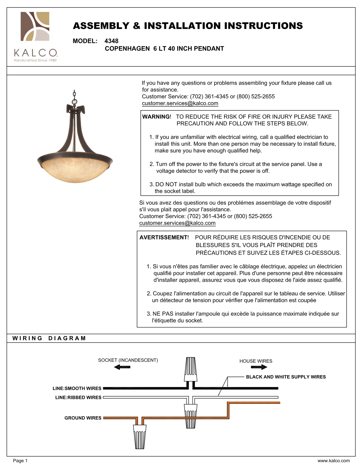 Kalco 4348BVIC, 4348CIART, 4348FCPENSH, 4348PSPENSH, 4348ACALAB Assembly Guide