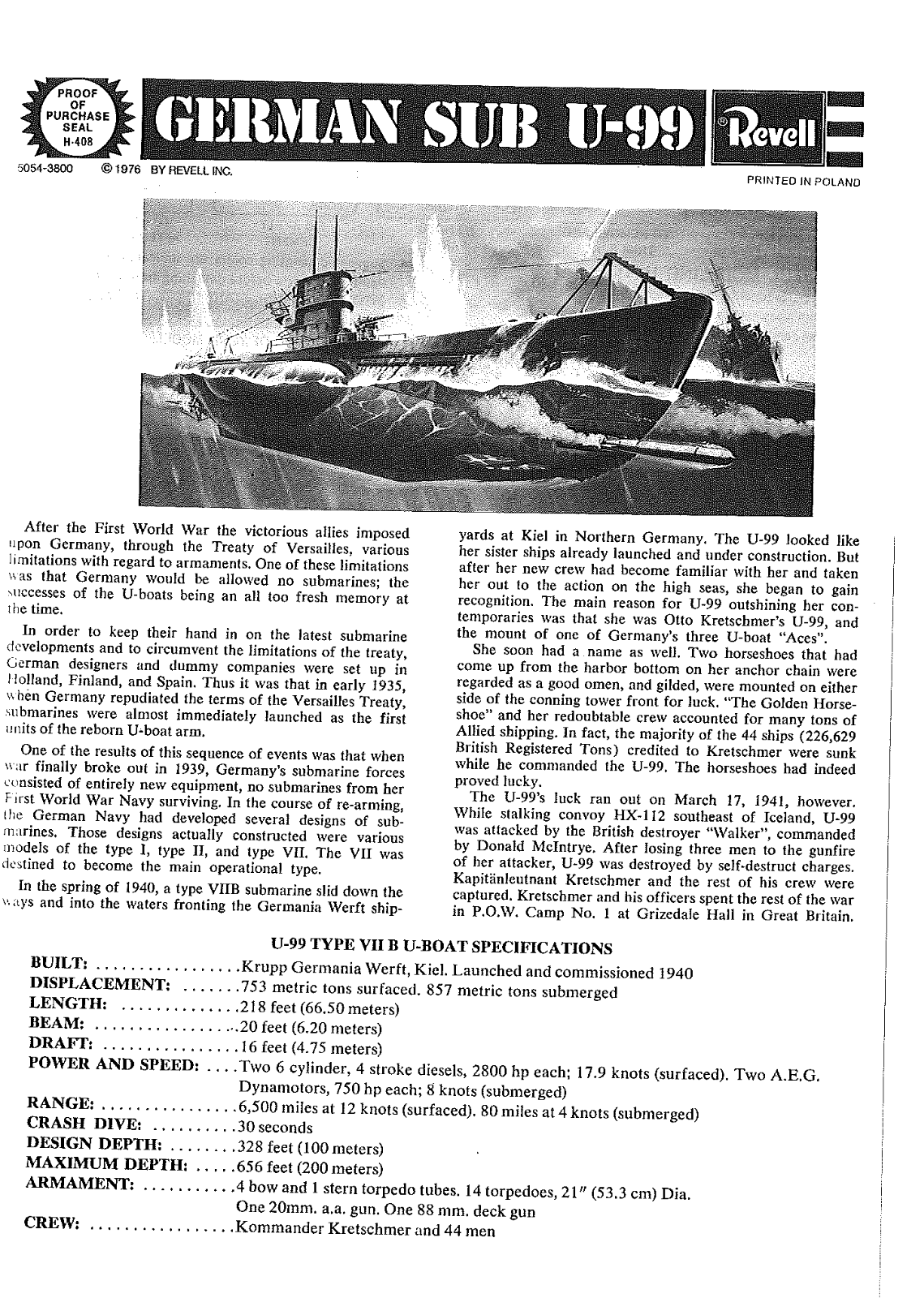 REVELL U99 U-Boat User Manual