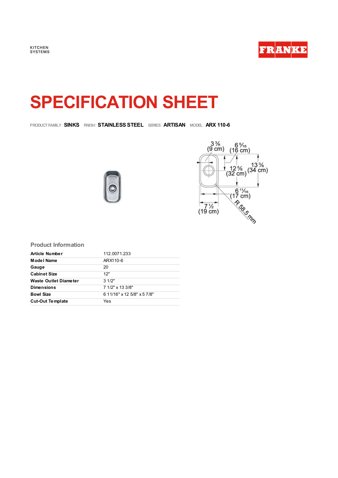 Franke Foodservice ARX 110-6 User Manual