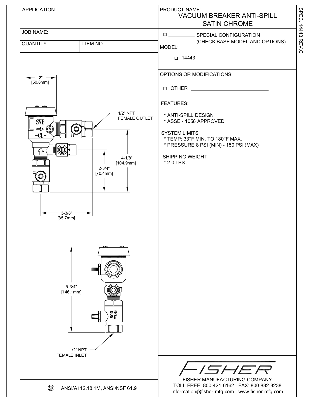 Fisher Manufacturing 14443 User Manual