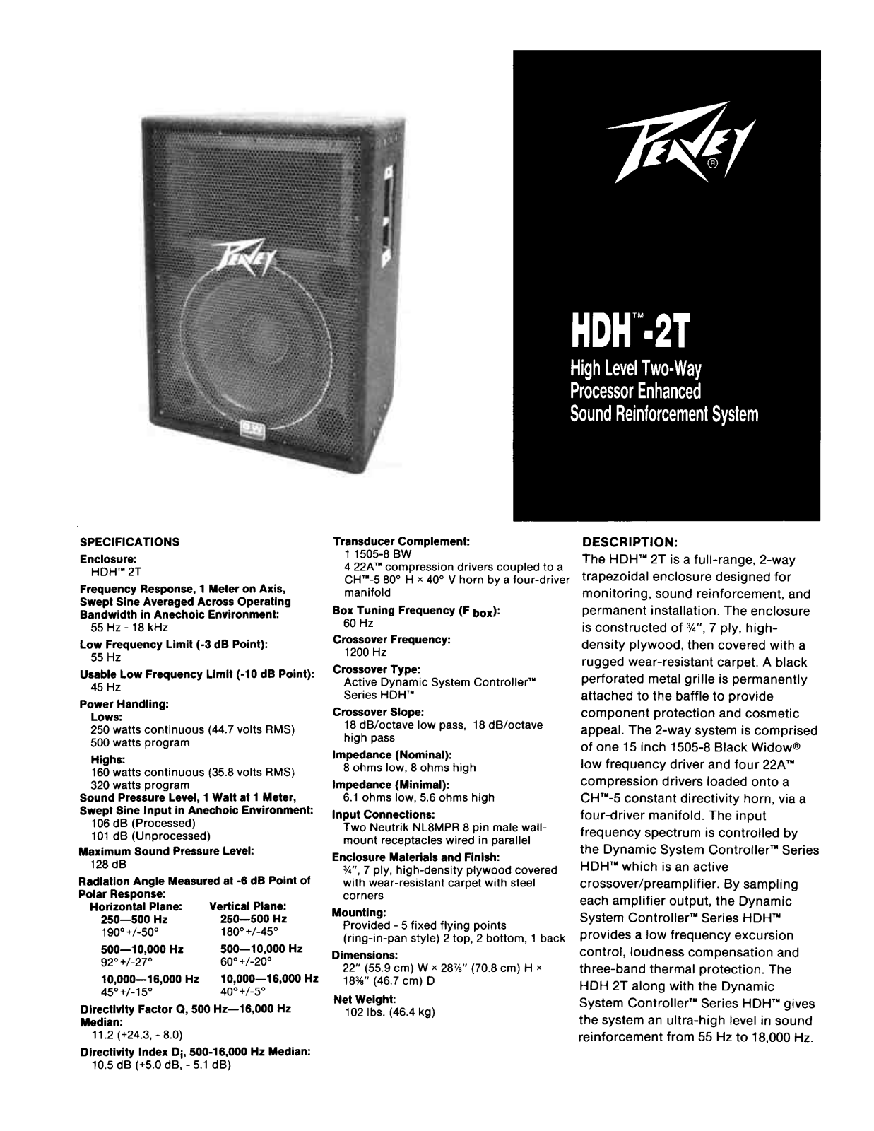 Peavey HDH-2T DATASHEET