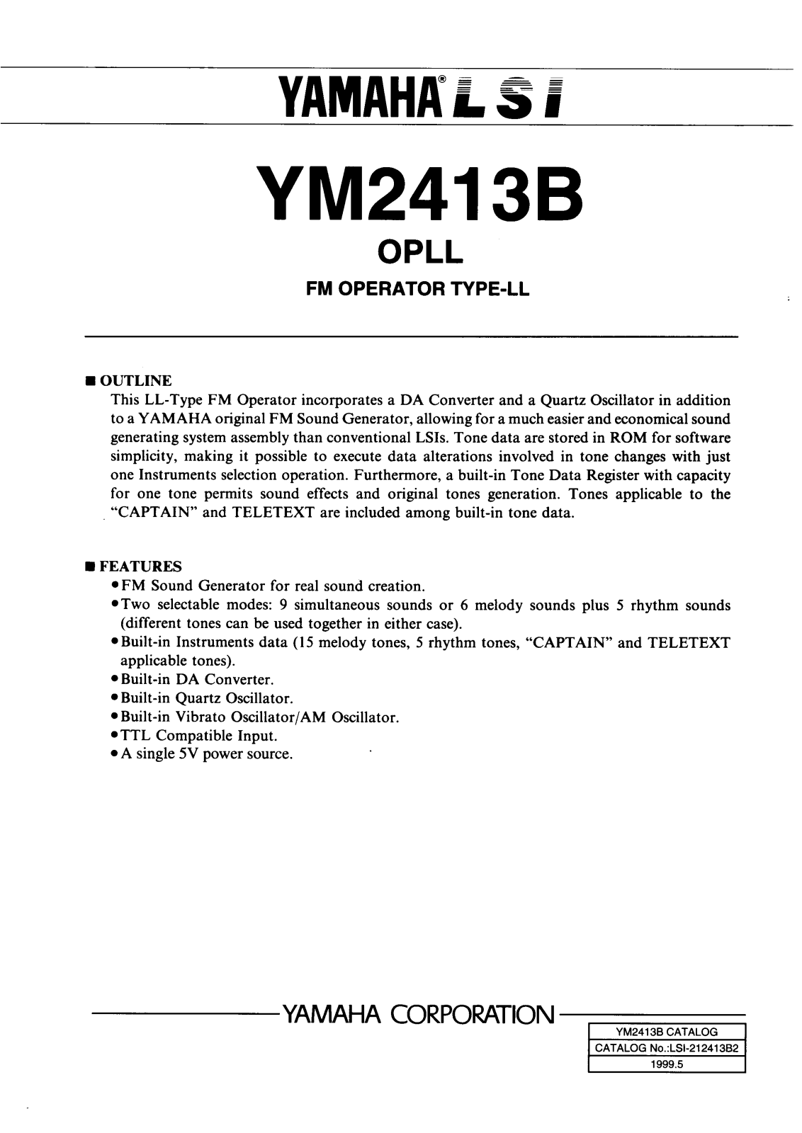 YAMAHA YM2413B-F, YM2413B Datasheet