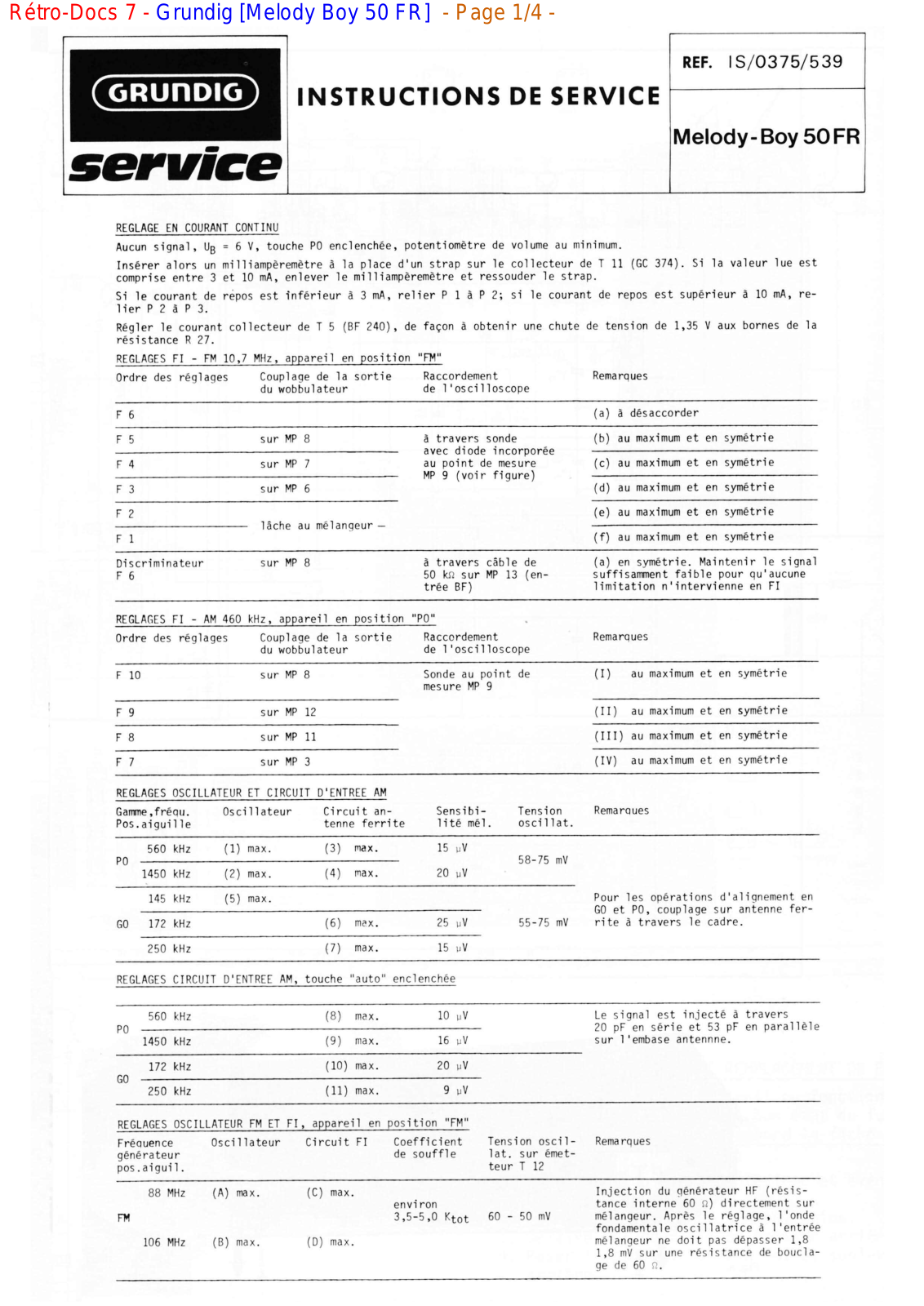 Grundig Melody-Boy-50-FR Service Manual