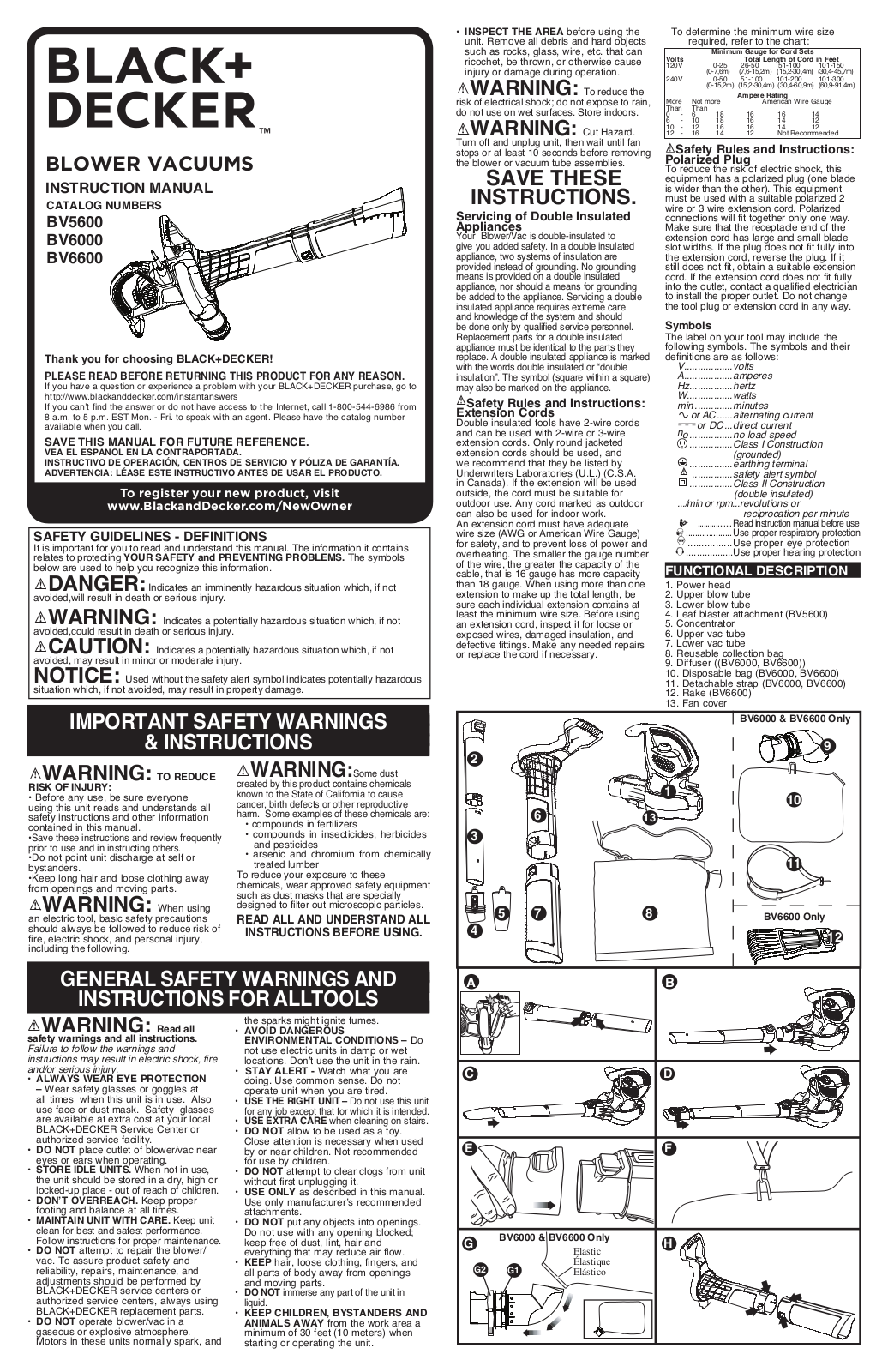 Black & Decker BV6600, BV6000 User Manual