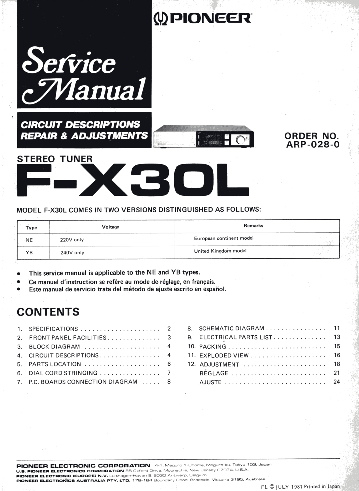 Pioneer FX-30-L Schematic