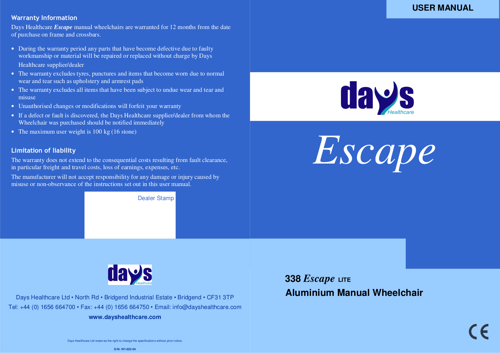 Days 338 Escape LITE, 338N Escape LITE User Manual