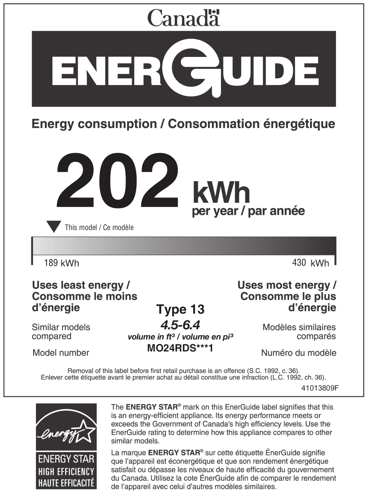 Marvel MO24RDS3NS Energy Guide