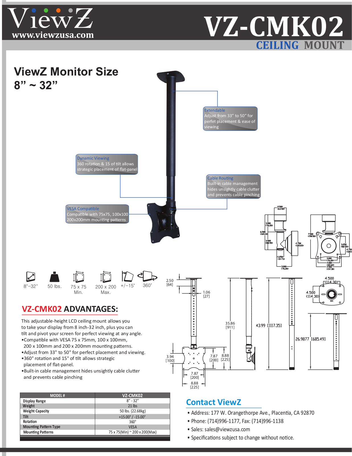 ViewZ VZ-CMK02 Specsheet