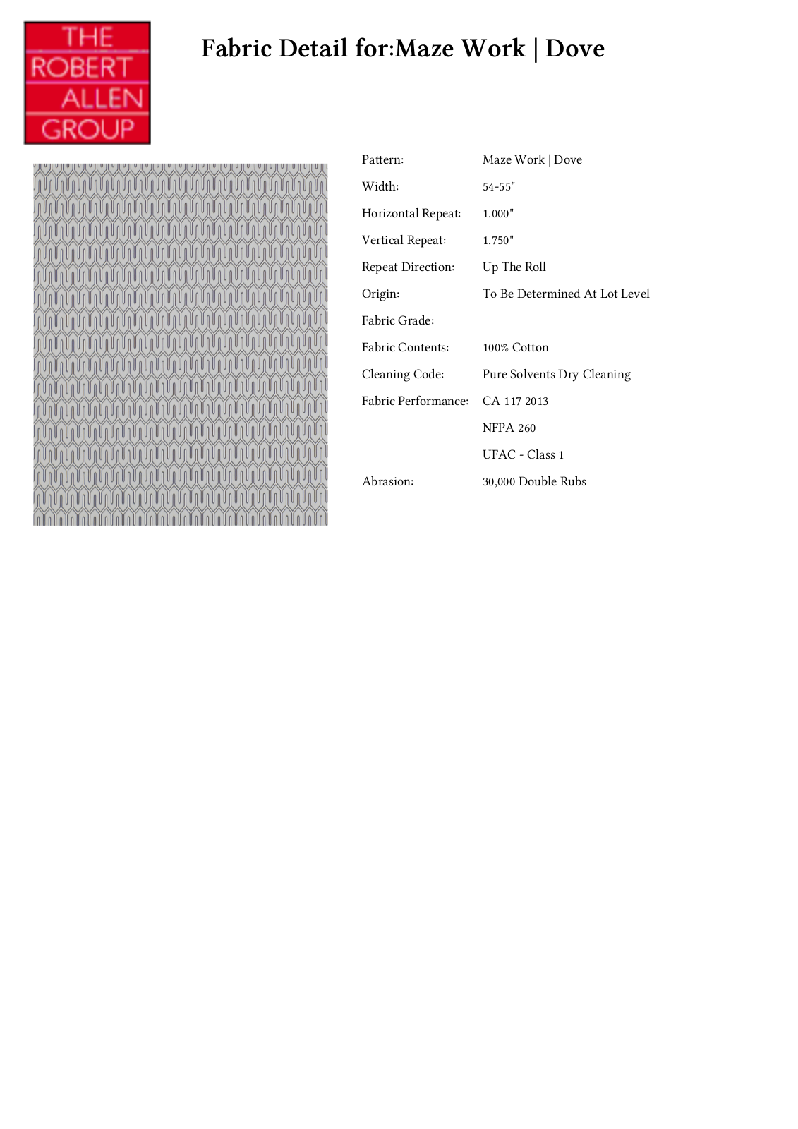 Robert Allen W008968534 Specifications - ManualMachine.com
