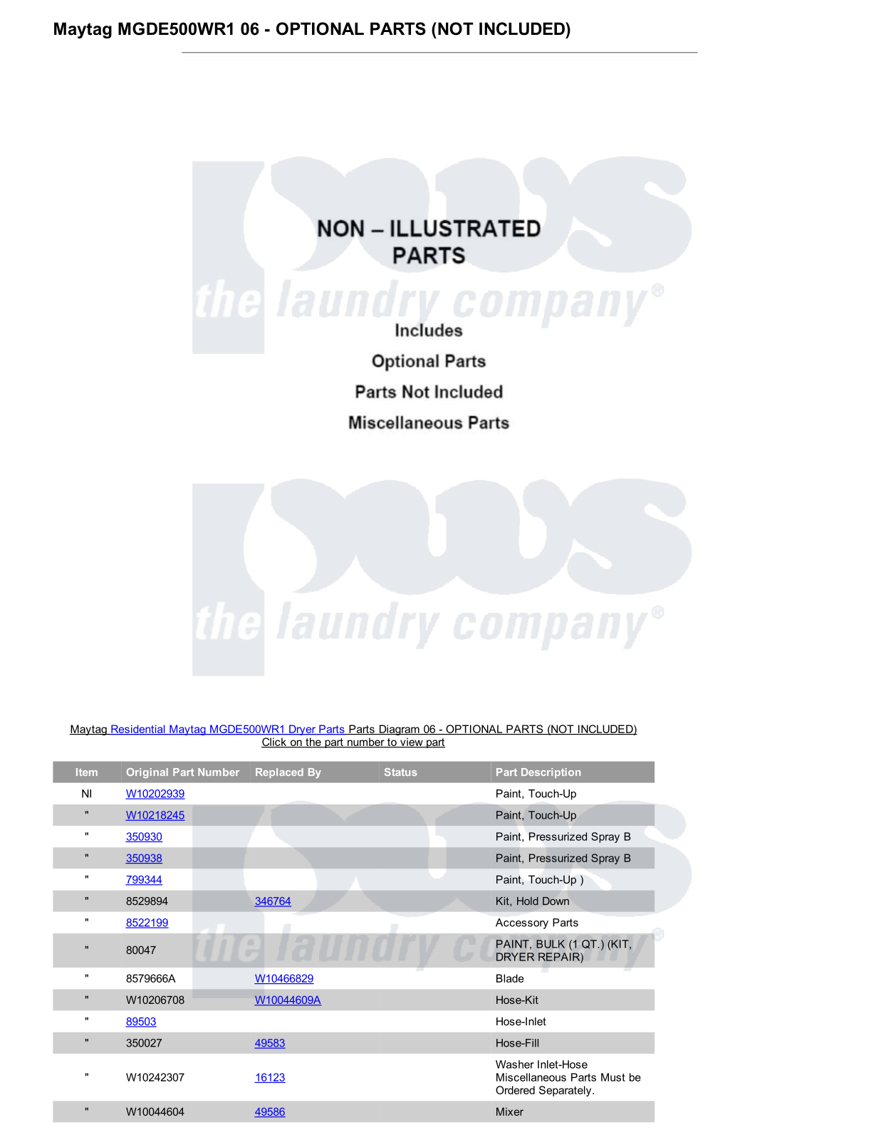 Maytag MGDE500WR1 Parts Diagram