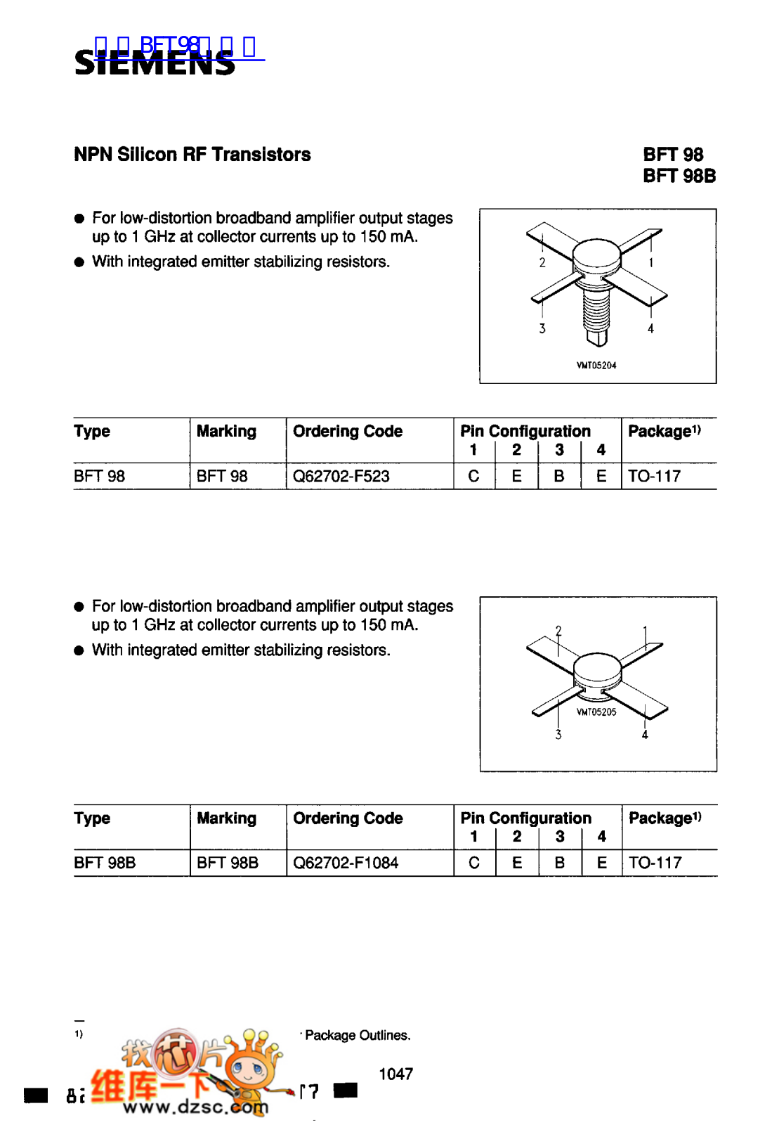 Siemens BFT 98, BFT 98B Technical data