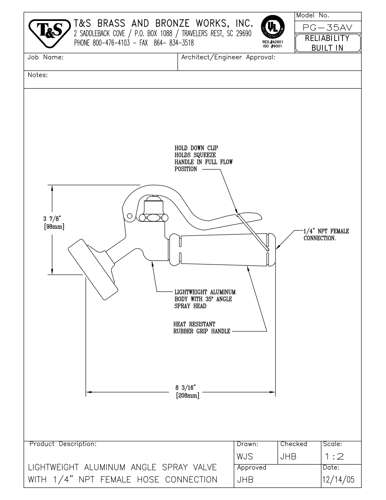 T&S Brass PG-35AV User Manual