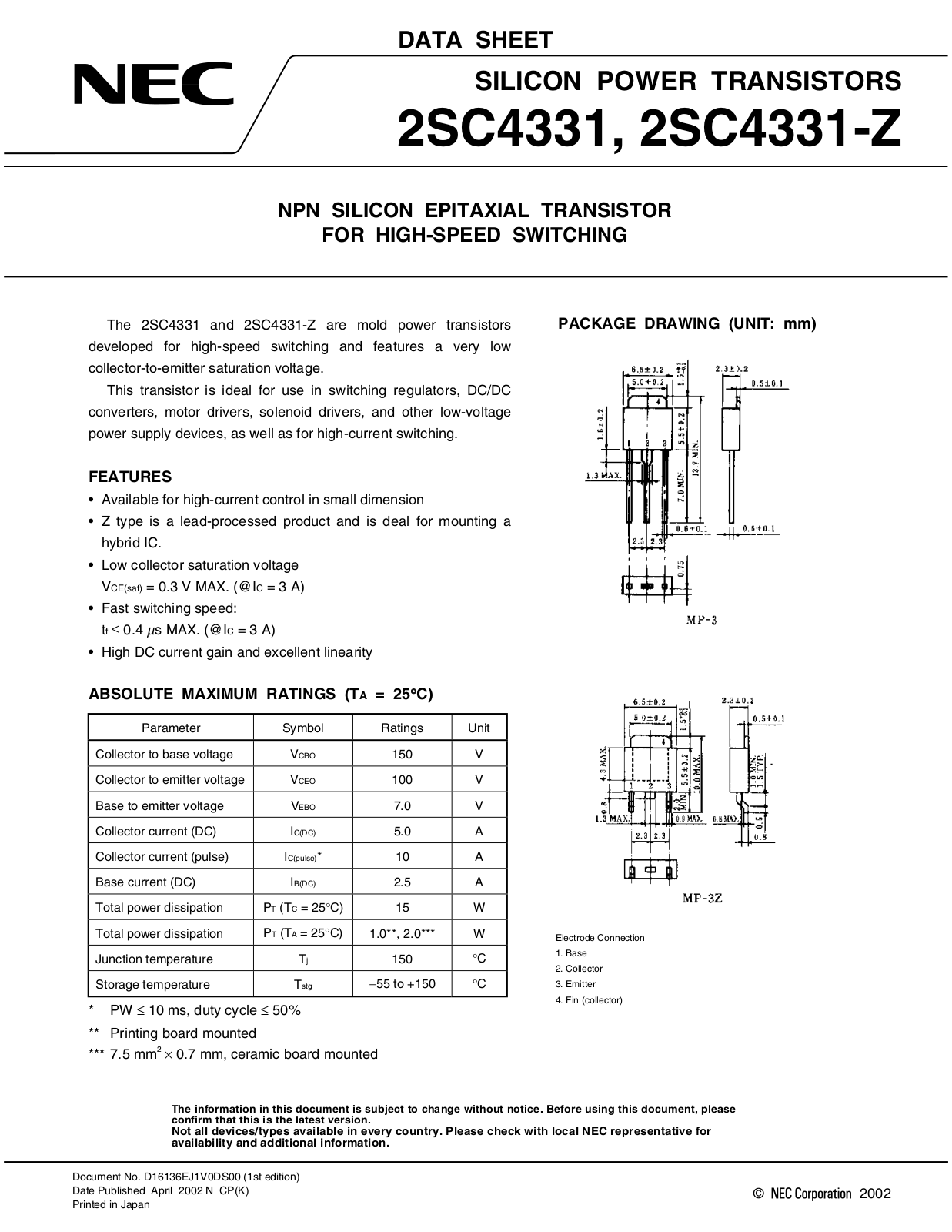 NEC 2sc4331_2sc4331-z Datasets - ManualMachine.com