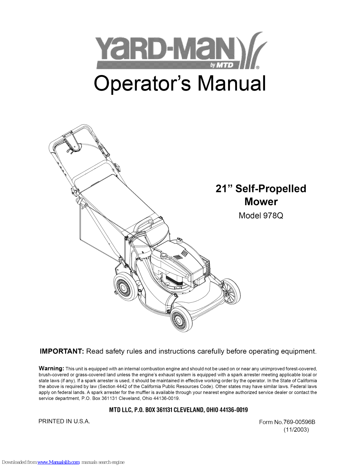 Yard-Man 978Q Operator's Manual - ManualMachine.com