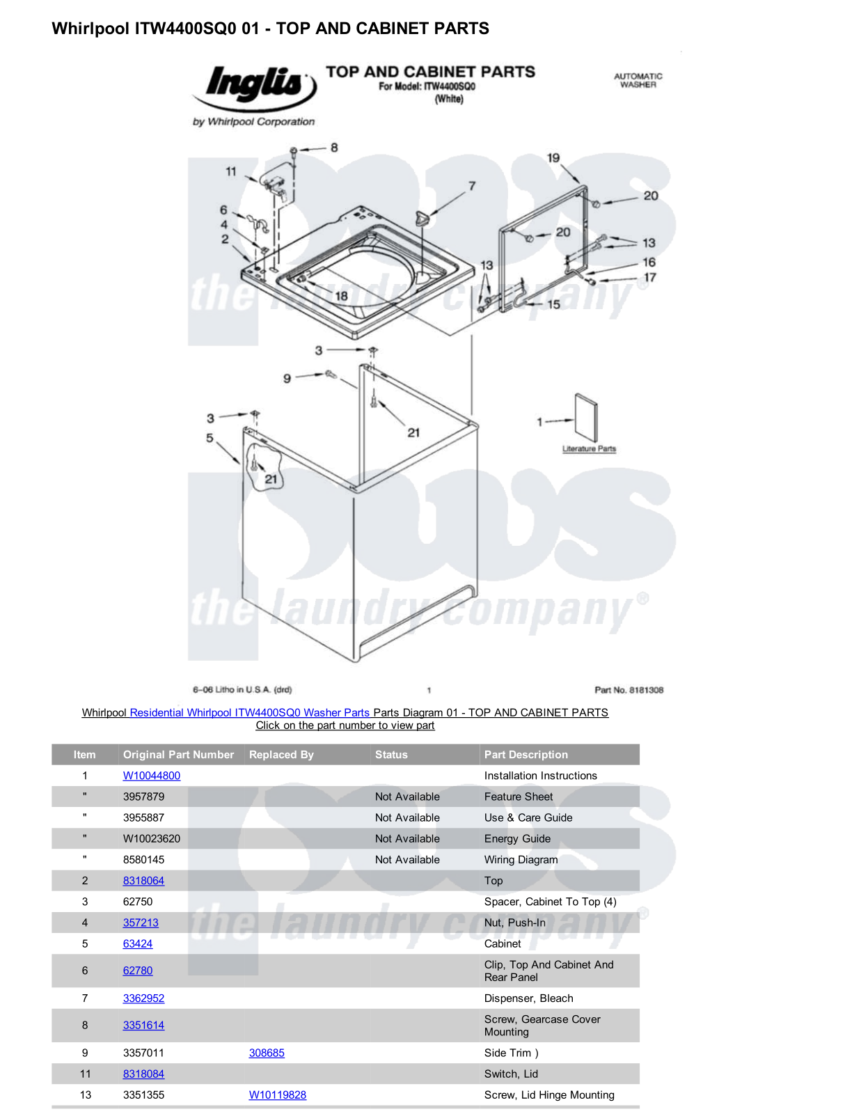 Whirlpool ITW4400SQ0 Parts Diagram