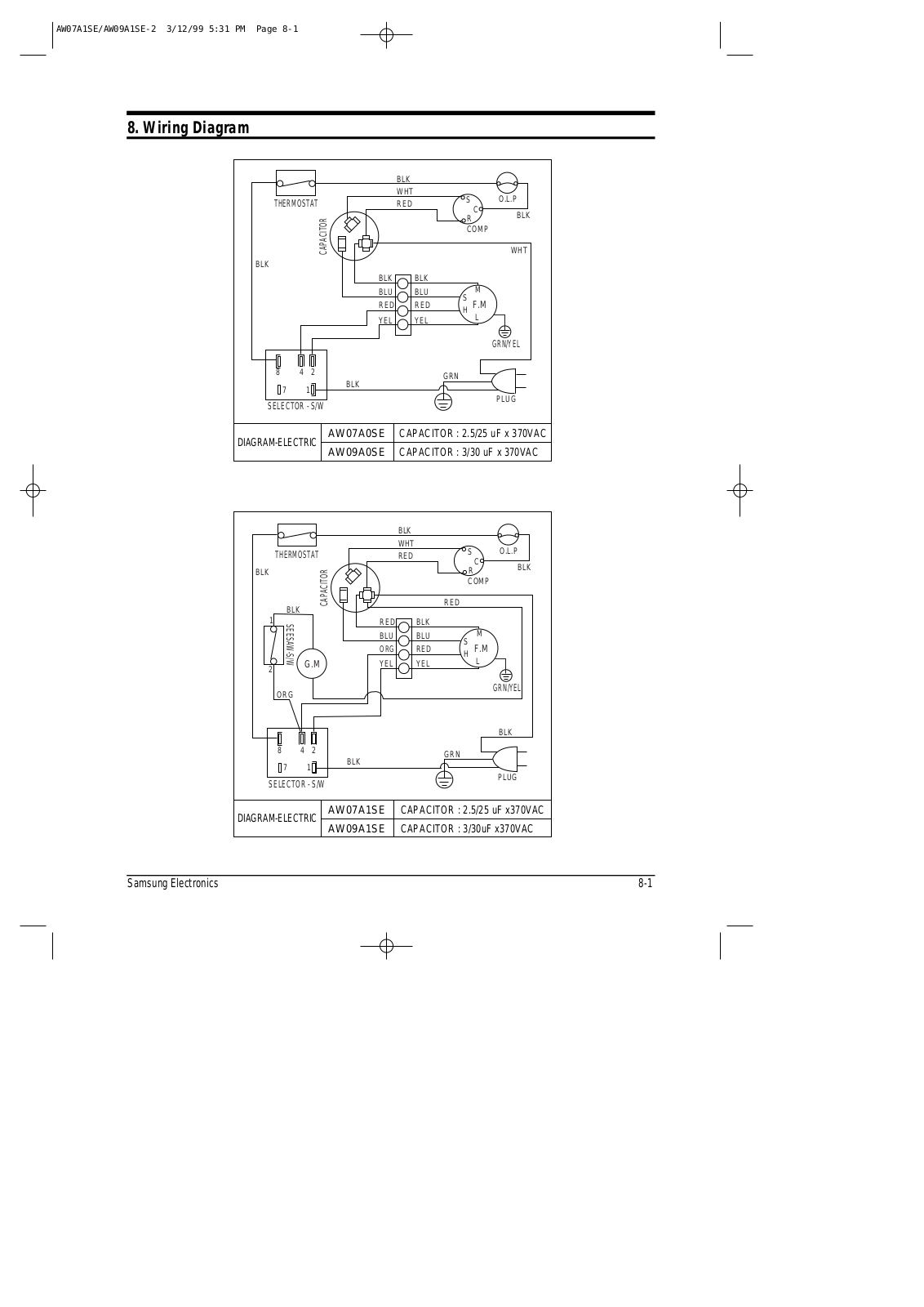 Samsung AW07A, AW07A0SE-CAF Wiring Diagram