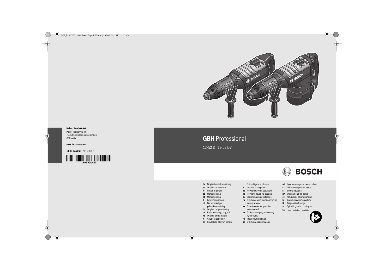 Bosch GBH 12-52 D Professional, GBH 12-52 DV Professional User guide