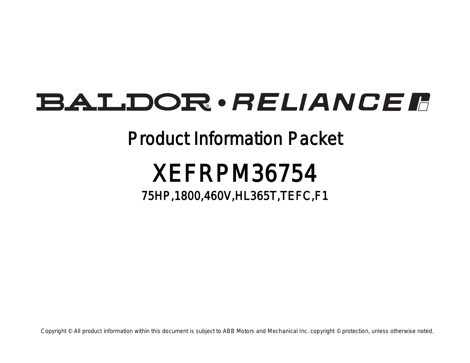 Baldor XEFRPM36754 Product Information Sheet