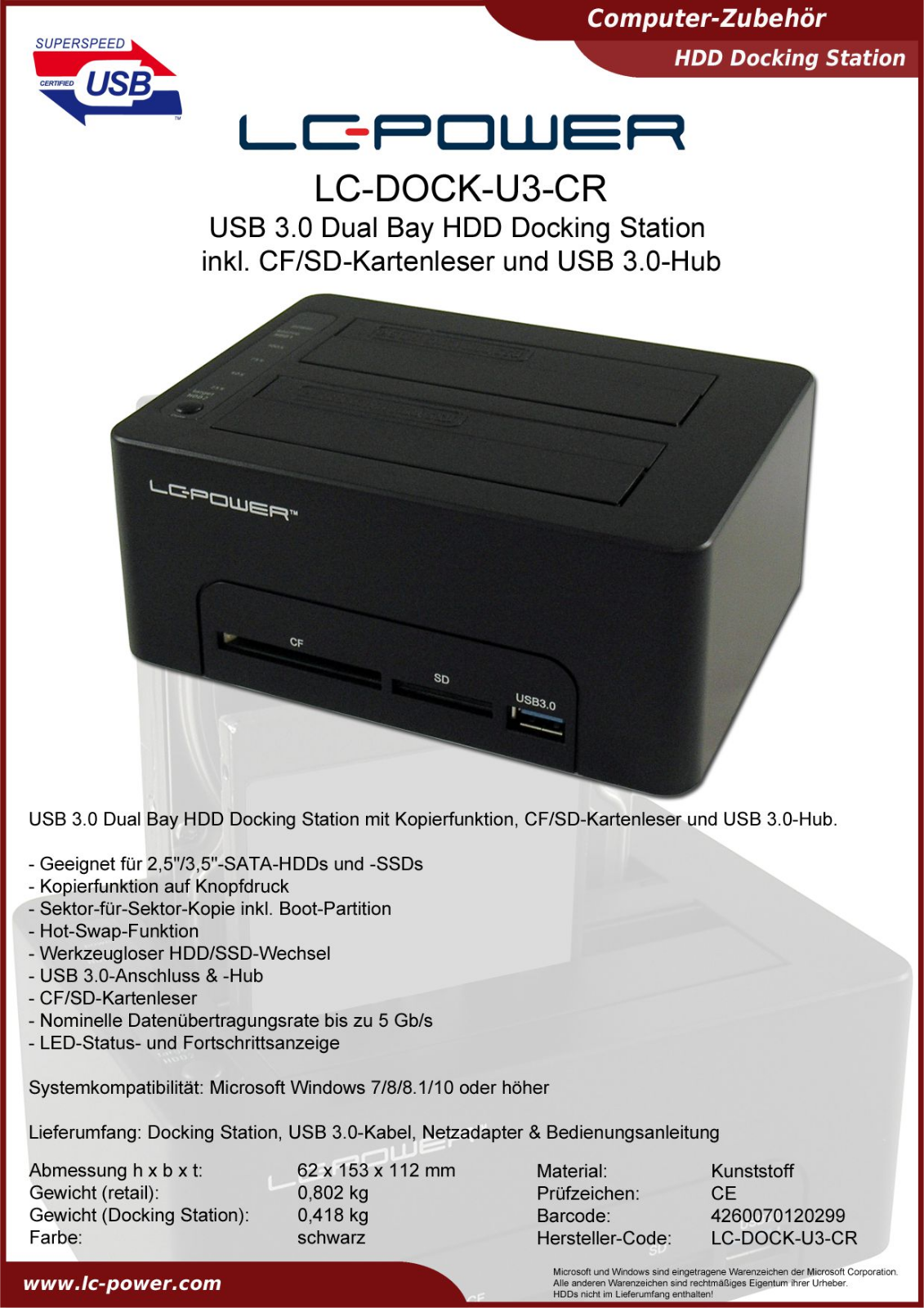 LC-Power LC-DOCK-U3-CR User Manual