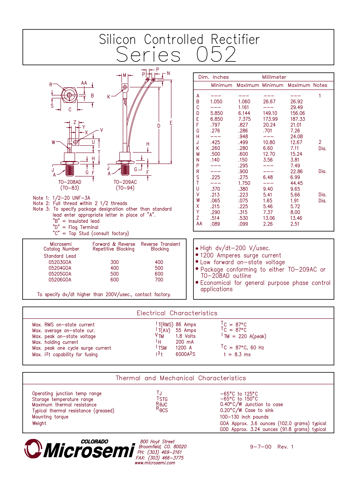 Microsemi Corporation 05206GOA, 05205GOA, 05204GOA Datasheet