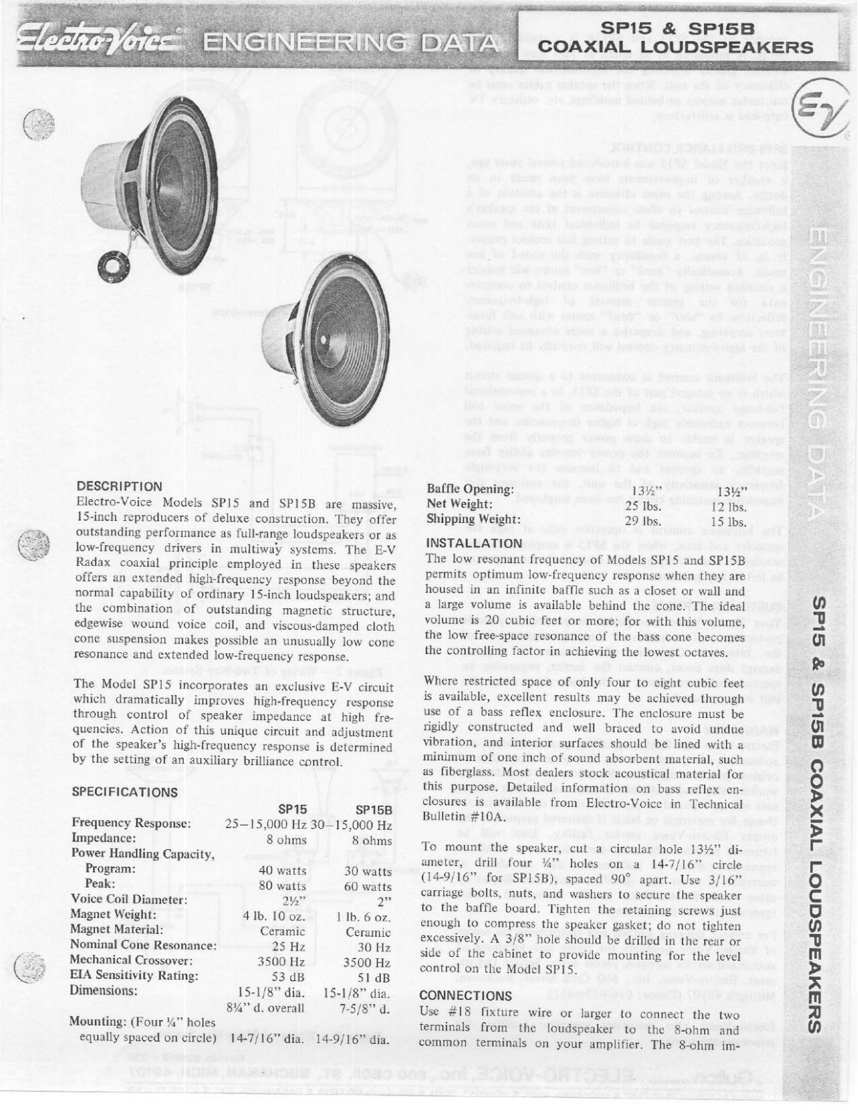 Electro-voice SP15B, SP15 DATASHEET