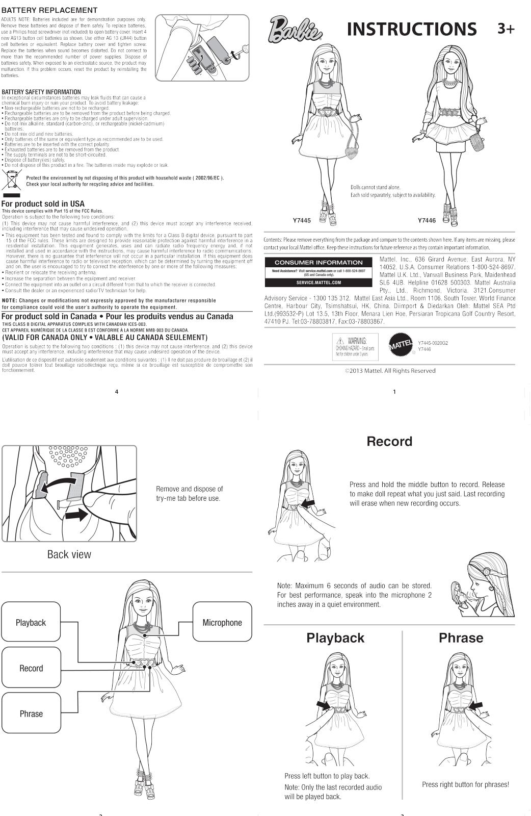 Fisher-Price Y7446 Instruction Sheet