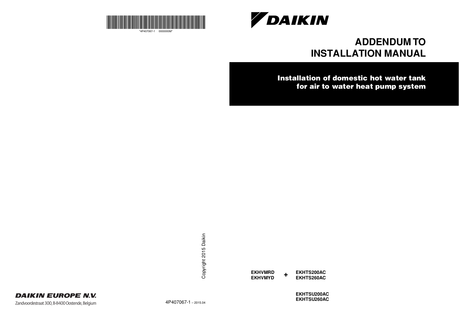 Daikin EKHVMRD-AB, EKHVMYD-AB User manual